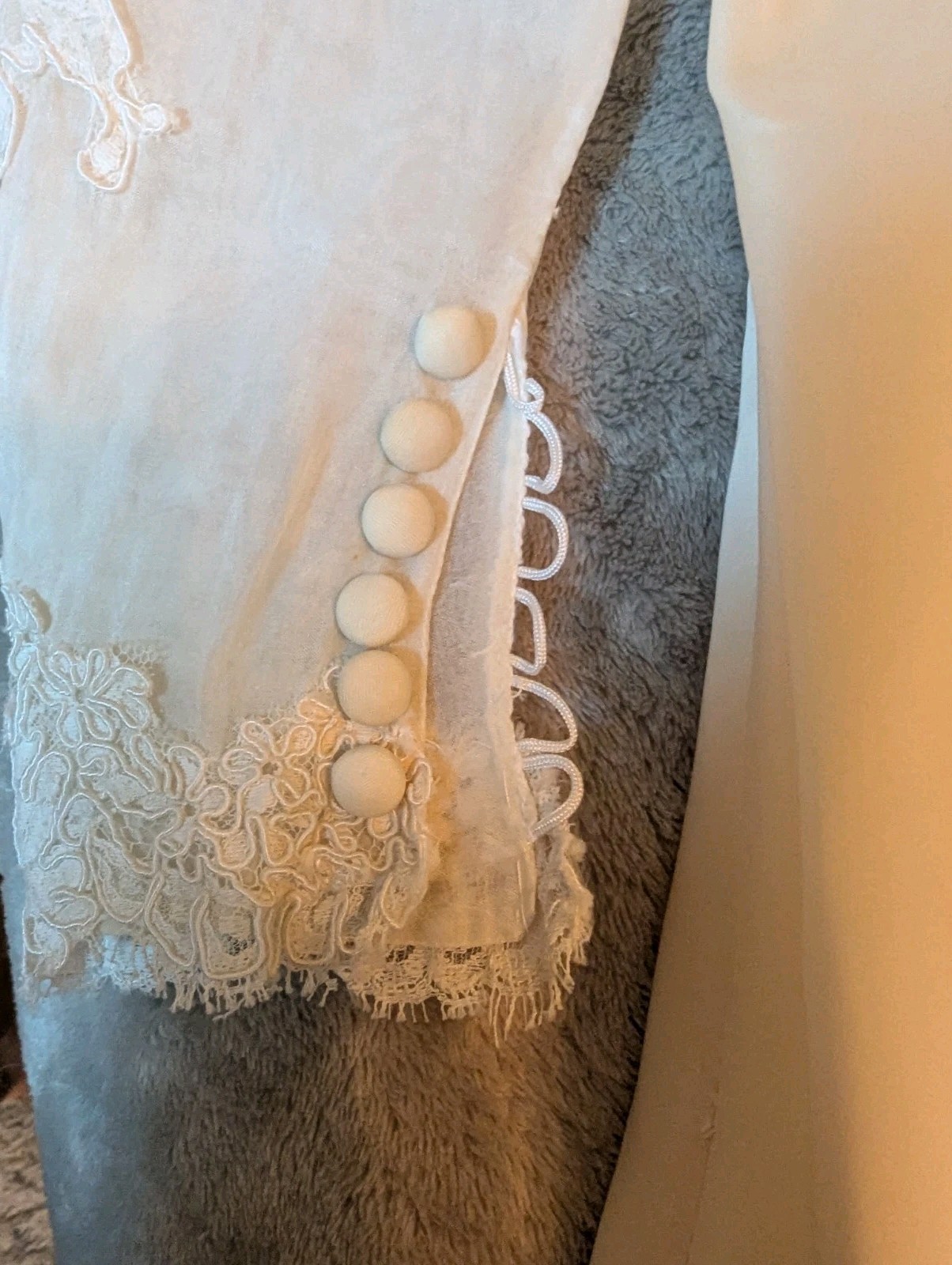 Vintage 1960s Fink Original Ivory Wedding Dress Satin Applique Lace Pearl