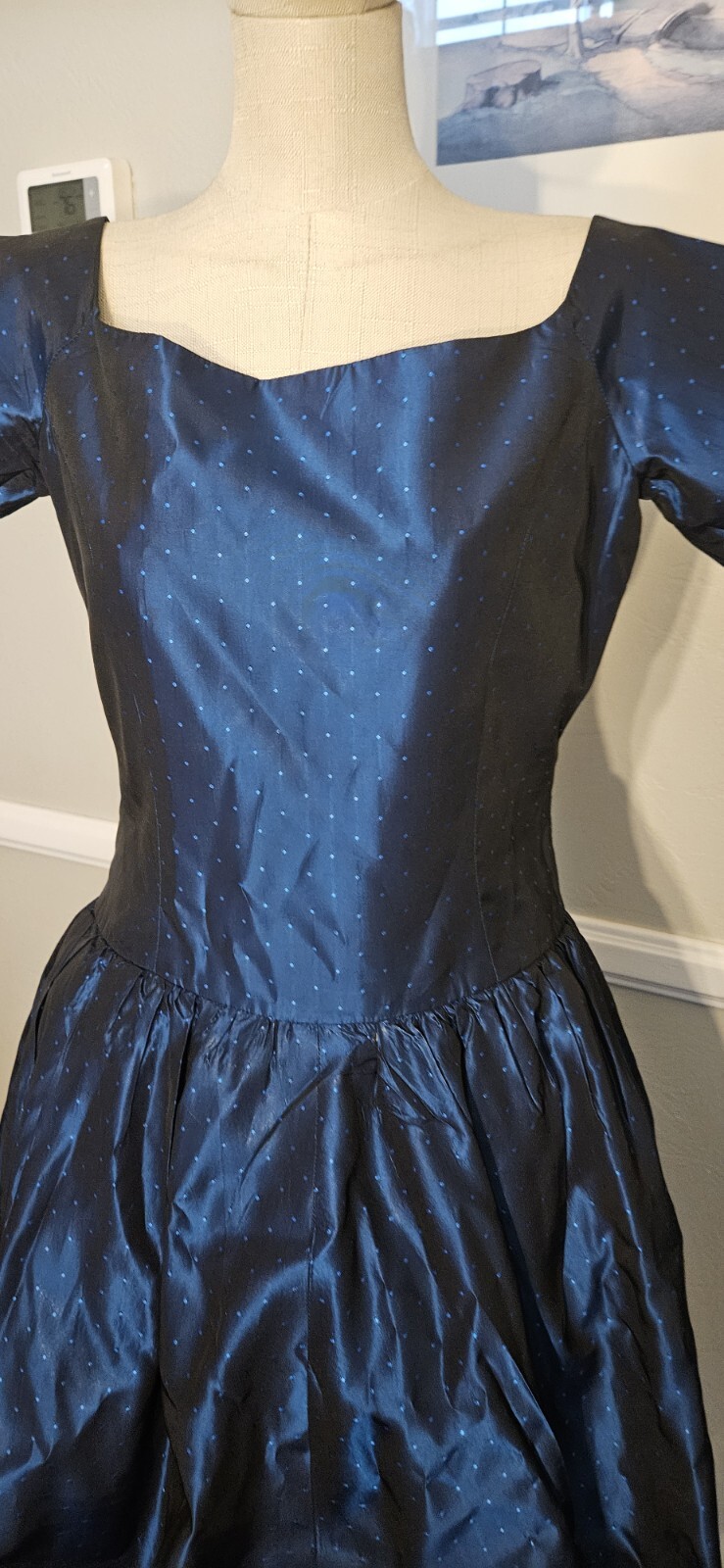 Vintage 1980s Blue Polka-dot Bow Bubble Skirt As Pictured