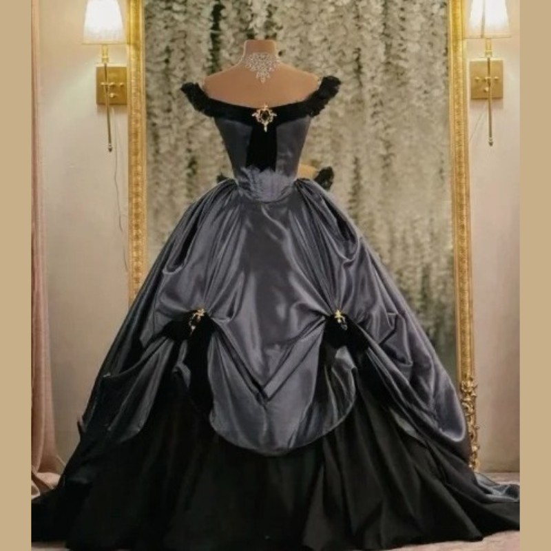 18th Century Vintage Court Style Evening Gown Victorian Gothic Off Shoulder Ball