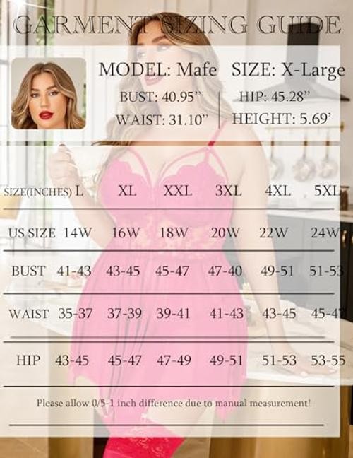 Plus Size Lingerie Mesh Lace Lingerie Top Babydoll Lingerie Large Rose Red