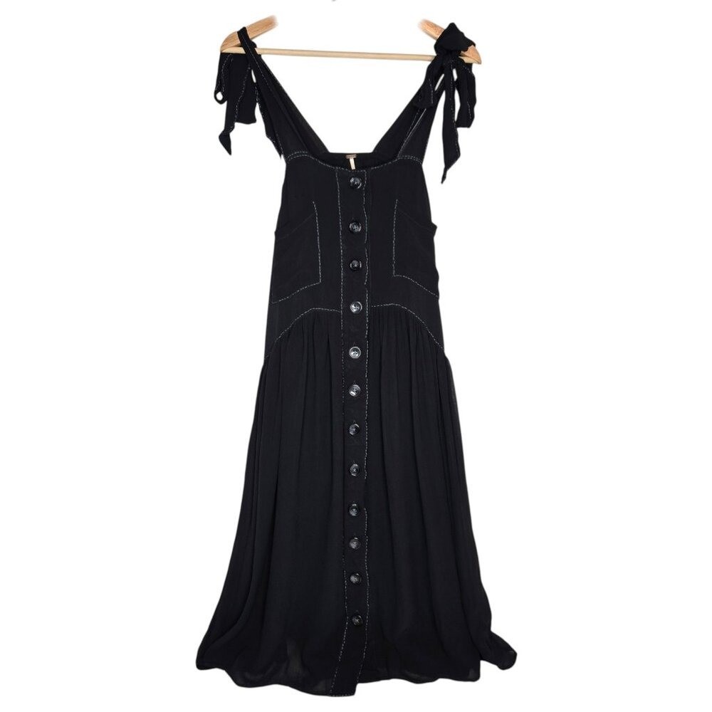 Free People Lou Lou Utility Midi Dress Women Tie Shoulder Sheer w Lining XS