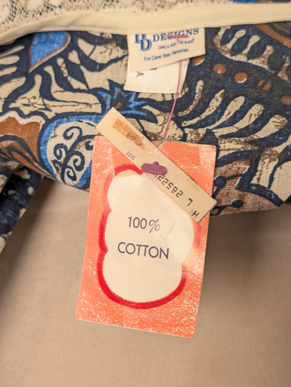 NWT*VTG 70’s Kaftan Maxi Dress-Polynesian Batik Print w/ Lace Trim-One Size
