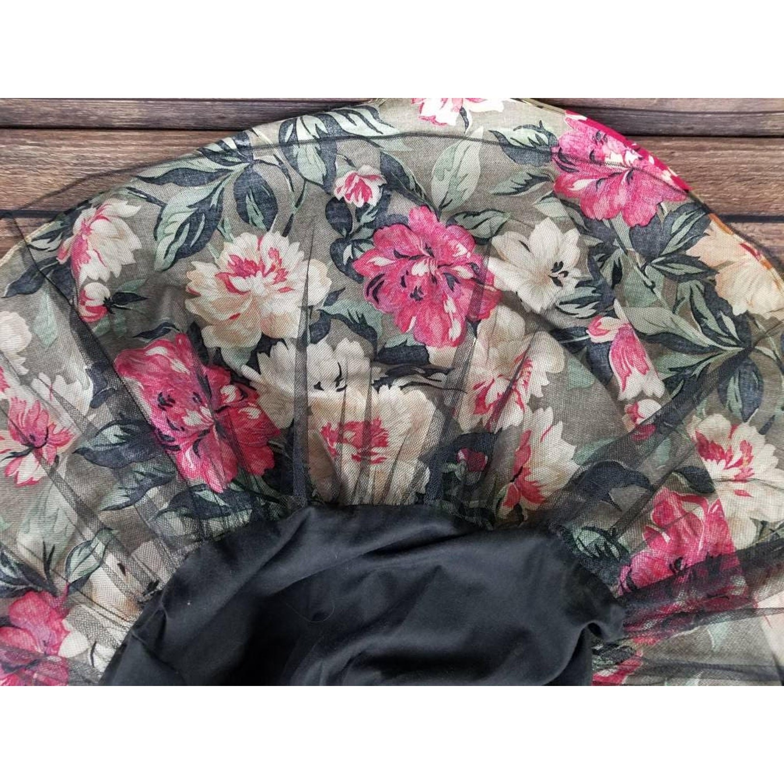 Vtg 80s Polished Cotton Off The Shoulder Floral Novelty Print Dress Crinoline SM