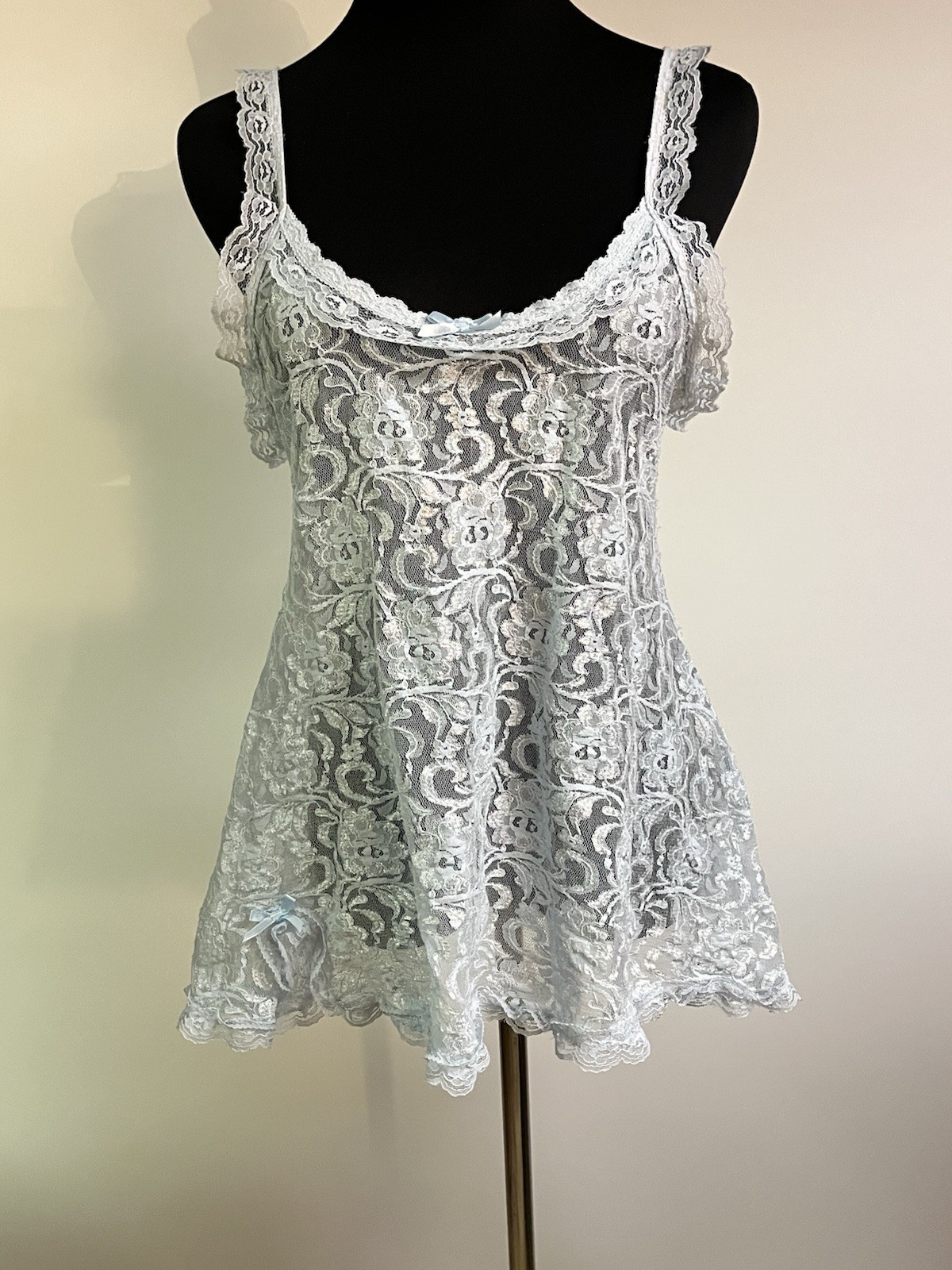 Vintage Ultra Feminine Ice Blue All Over Lace Baby Doll Nightie