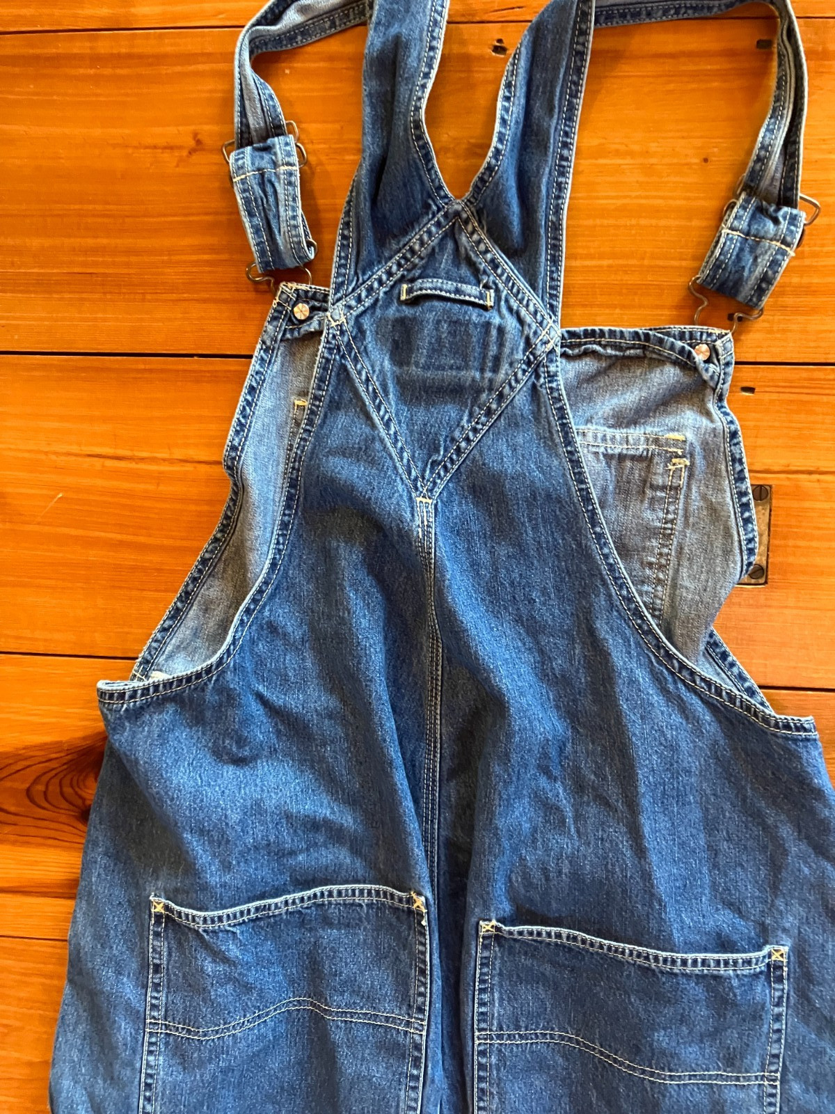 VINTAGE~OLD NAVY ~Carpenter Blue Cotton Denim Bib Overalls~Wide Leg~FARM CORE~XL