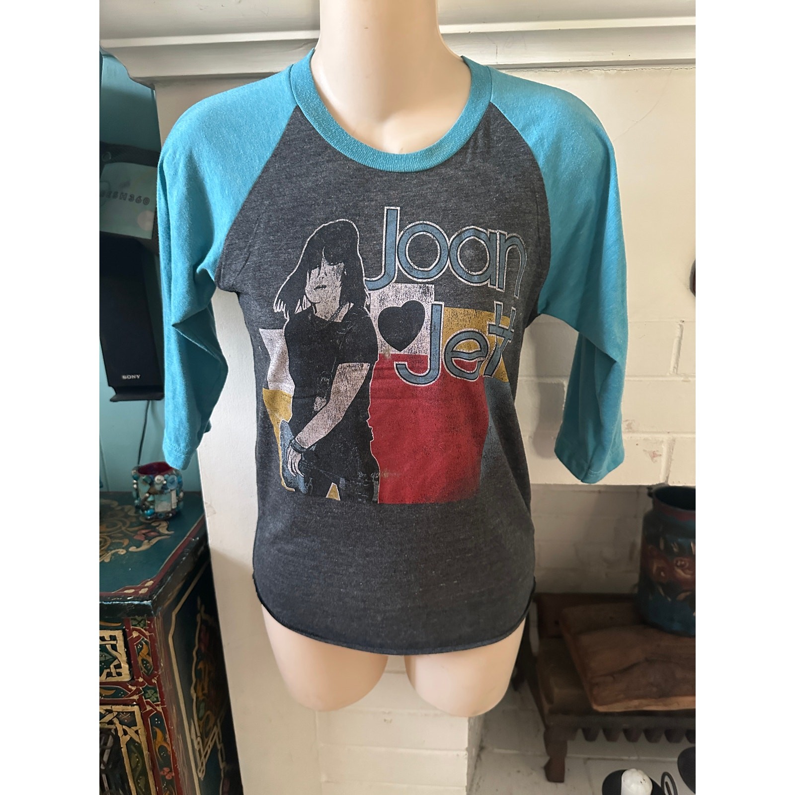 TRUE VINTAGE 80’s JOAN JETT BAD REPUTATION RAGLAN BAND TEE 2 SIDED BLUE & GRAY