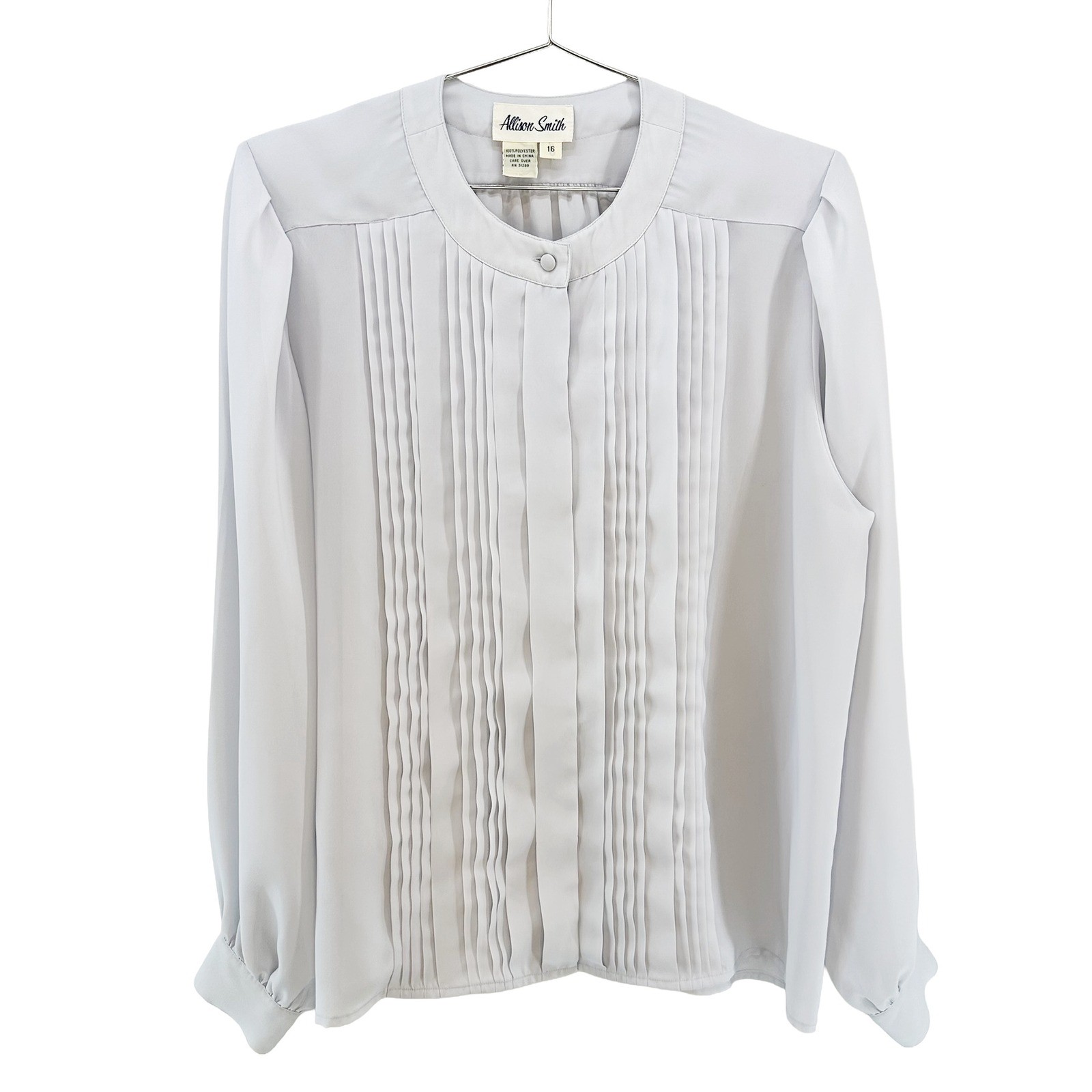 ALLISON SMITH Vintage Pleated Blouse • 16 • light gray • chic office preppy