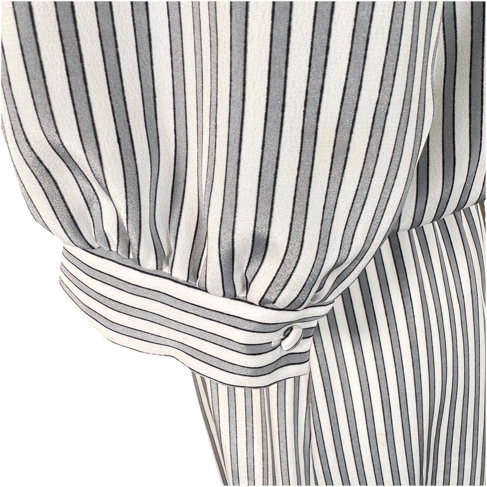 Monica Richards Vintage 80 Pinstripe White Gray Midi Dress 10P Pleated Secretary