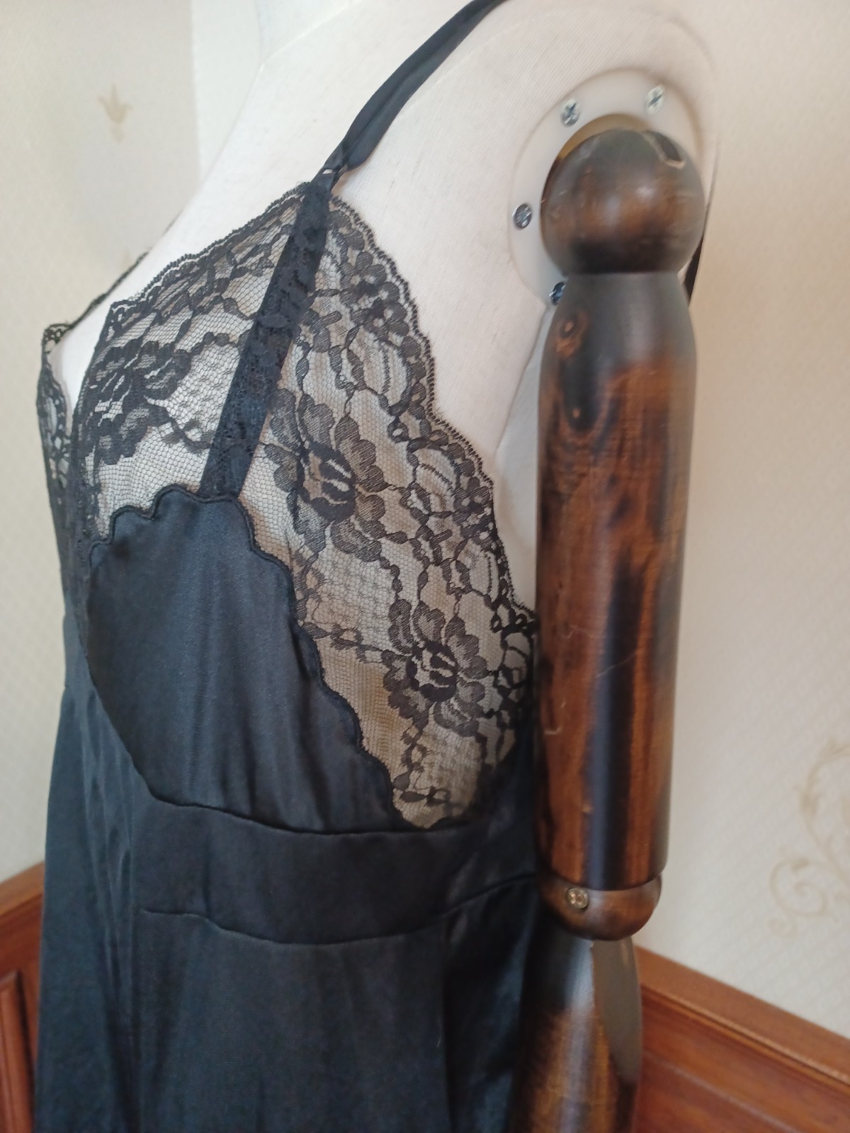 Vintage 1960s Mid-century Black Lace Coquette Bombshell Full Slip Lingerie Dress