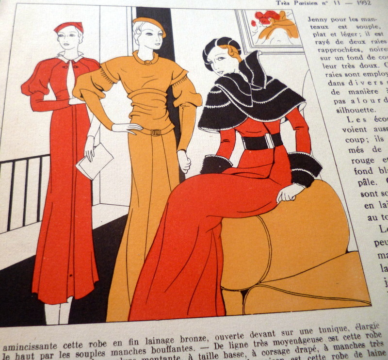 RARE 1930s Art Deco Painted Prints FASHION ARTICLE * PARIS DESIGNERS*