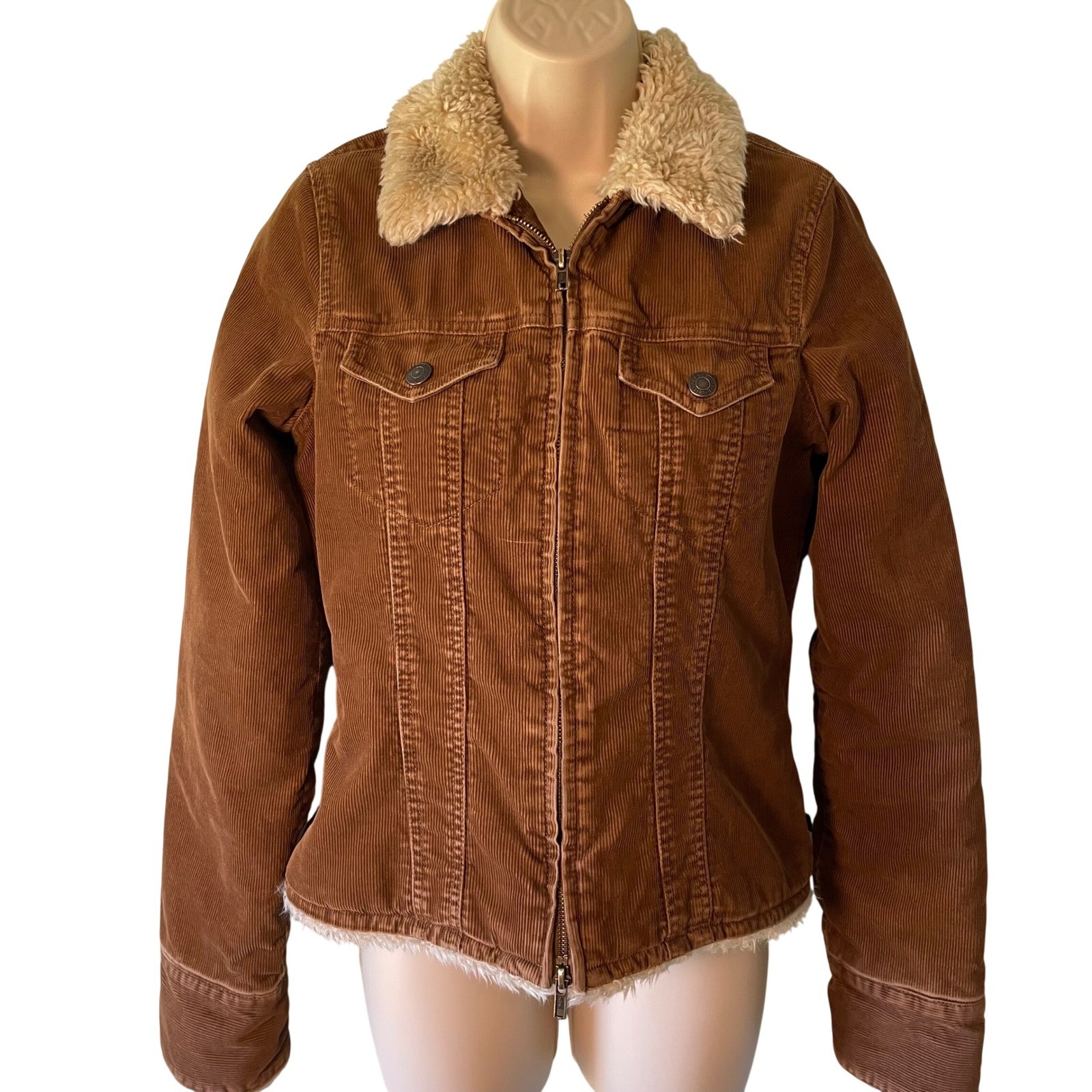 VTG Abercrombie & Fitch Corduroy Trucker Jacket Medium Sherpa Lined Y2K FLAW