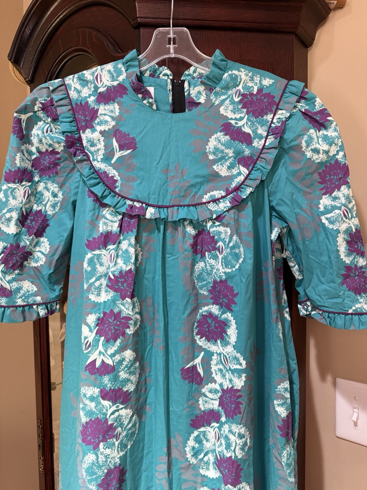 Vtg TORI RICHARD Golden Monarch Collection Teal Floral Printed Maxi Dress Size M