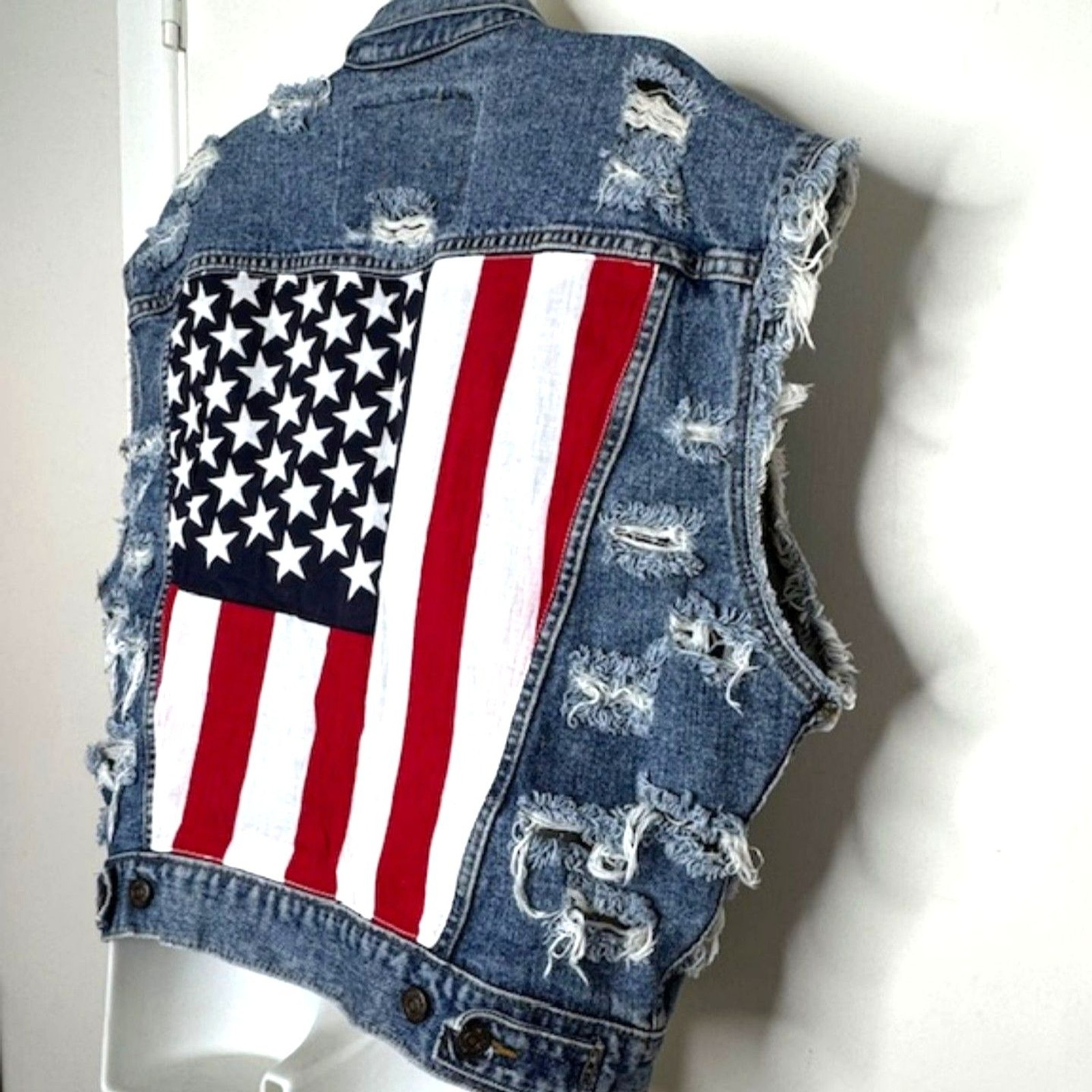 FURST OF A KIND FOAK VINTAGE UPCYCLE DENIM VEST AMERICAN FLAG SIZE XXL UNISEX
