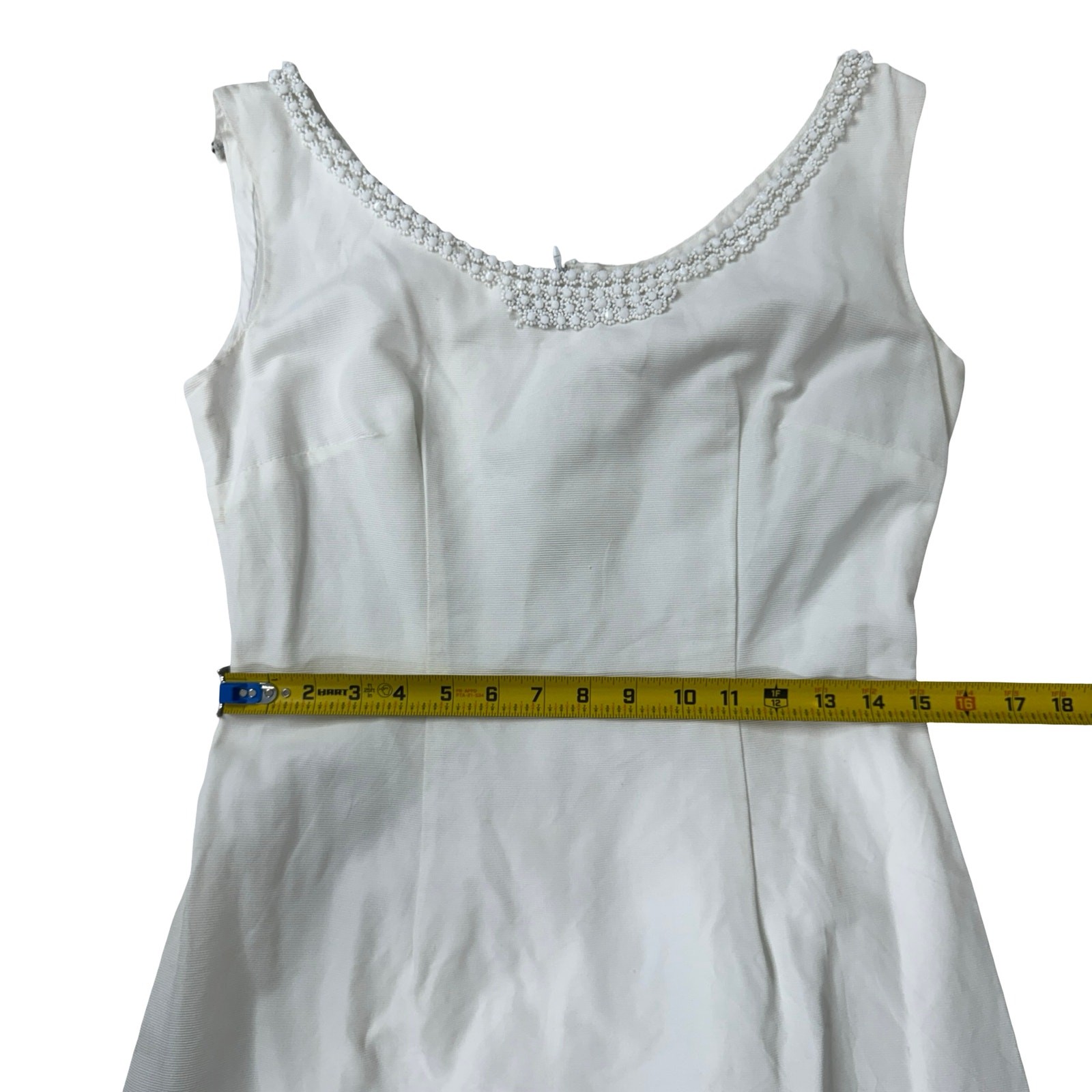 Vintage 60s White Beaded Wedding Dress Gown Ribbed Faille Project Costume AS IS