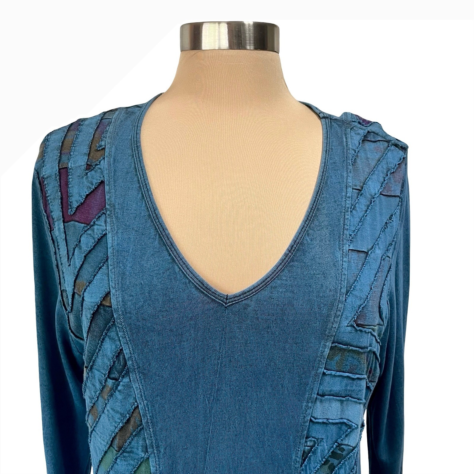 Parsley & Sage Boho Patchwork Tunic Dress Sz XL V-Neck Long Sleeve Art to Wear