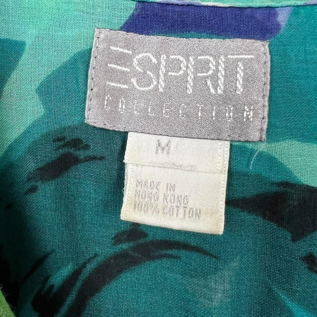 vintage 90s cotton Esprit button up sheer abstract print blouse tropical floral