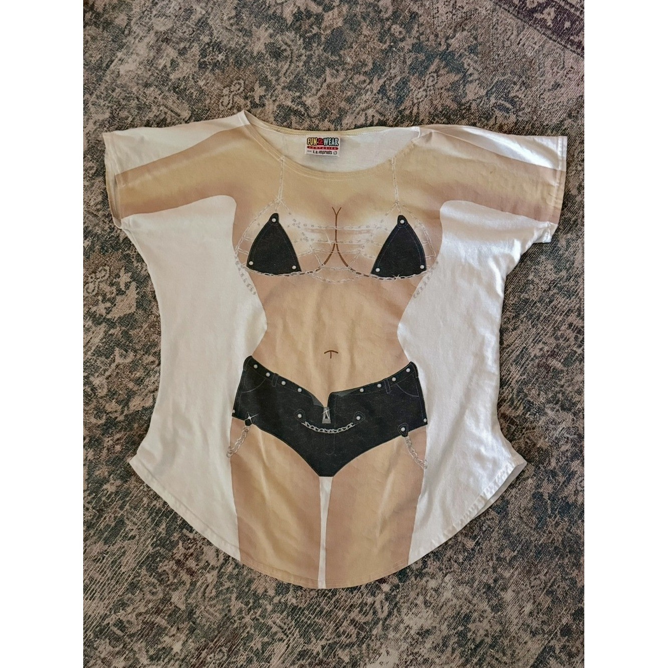 Rare Vintage Y2K Fun2Wear Biker Babe Illusion Graphic Tee Dress Tattoo Pinup