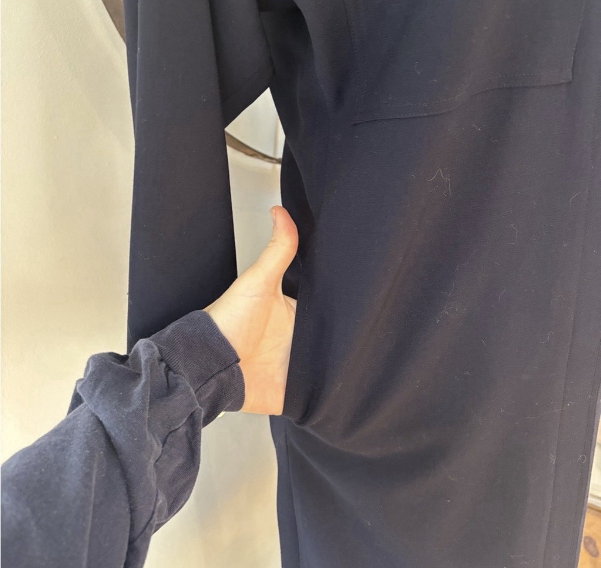 GUCCI 1980s vintage button front navy blue collared wool shirt dress 38 US 2