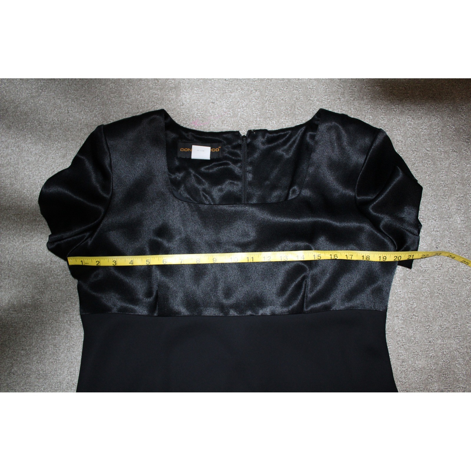 VTG Donna Ricco Black Satin Chiffon Mixed Media Mini Cocktail Dress Sz 14