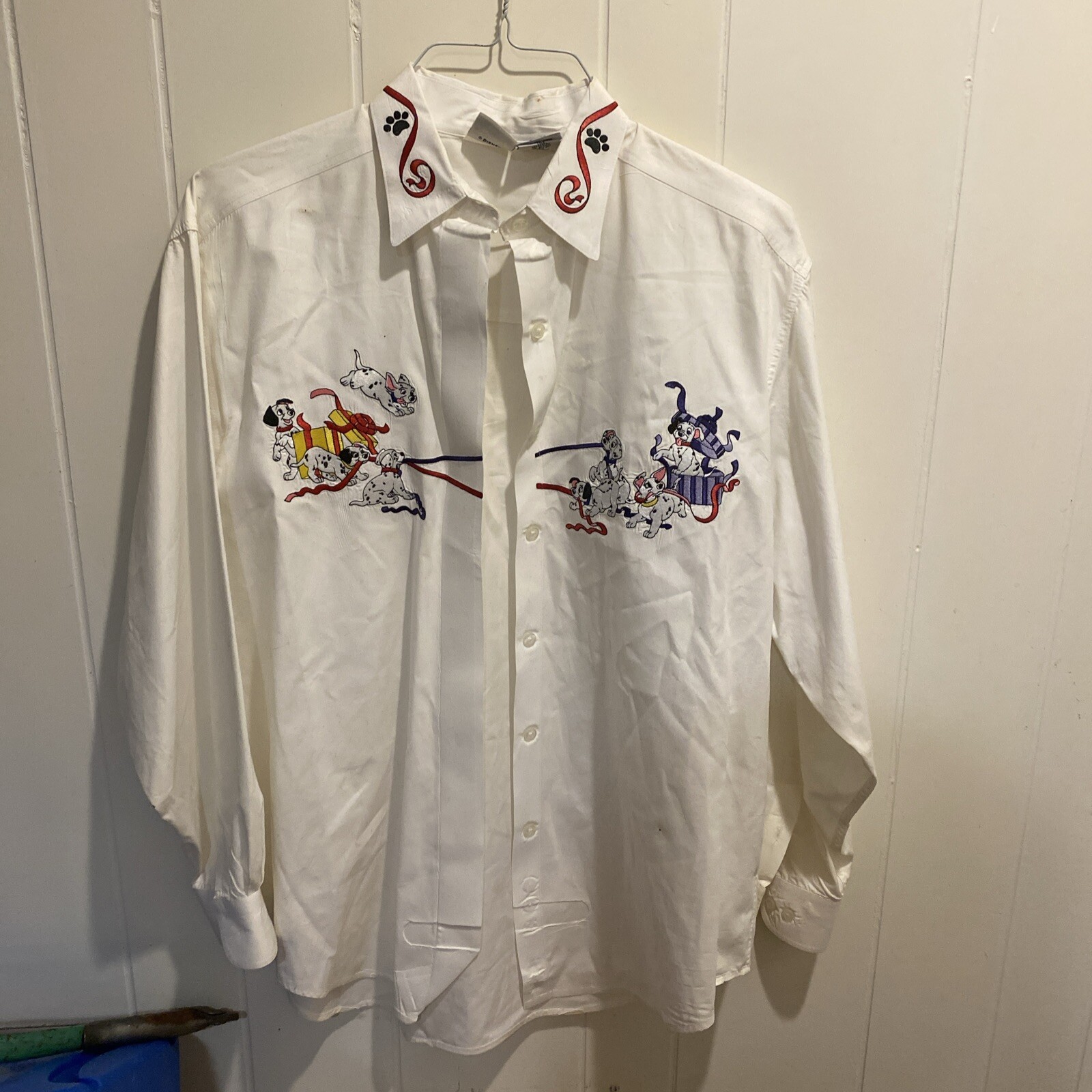 Vintage Disney Embroidered Shirt 101 Dalmatians , Sz L White *Read Description
