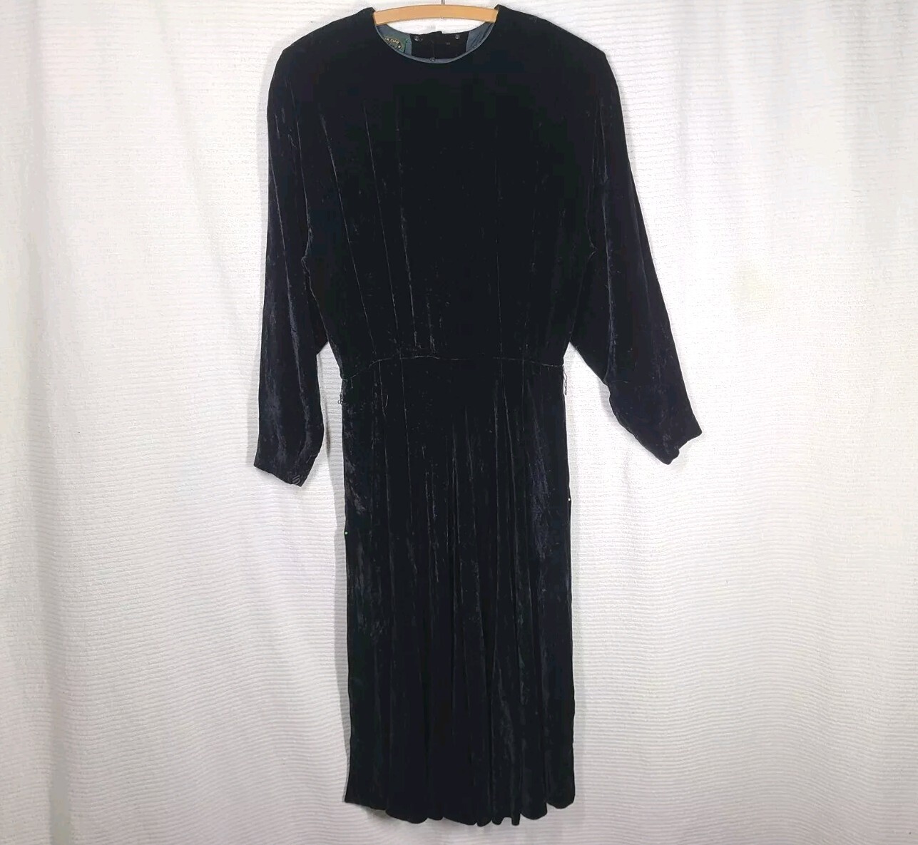 Vtg 90s Velvet Bias Dress Black Silk Rayon Velour Drapey Skirt Button Back 8 M