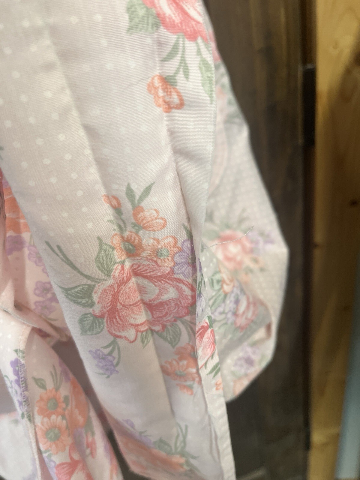 Vintage Smart Time House Dress Robe Pink Roses Polka Dots Women’s Med Lace Mumu
