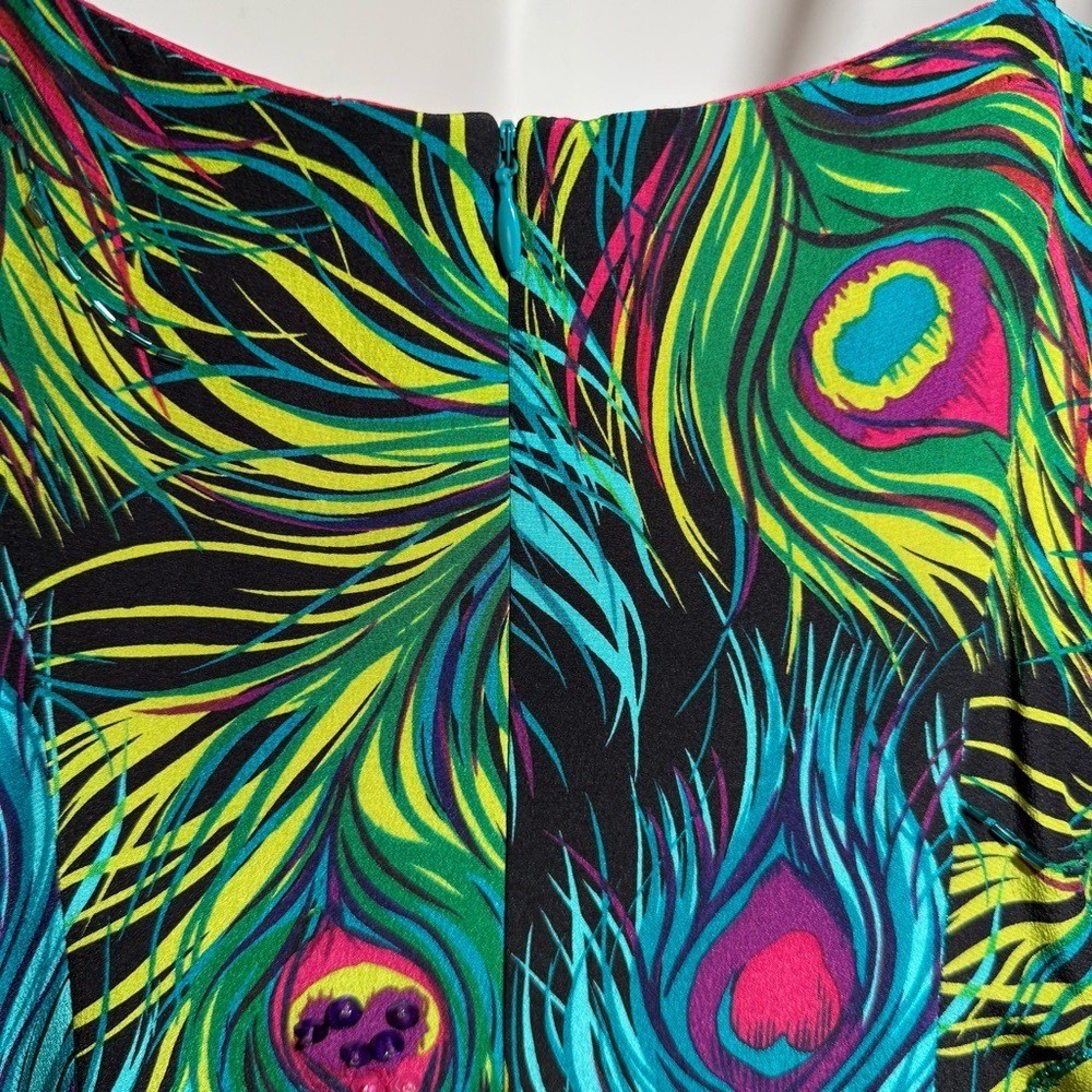 Nanette Lepore 100% Silk Peacock Feather Beaded Slip Dress Y2K Size 4 Rare
