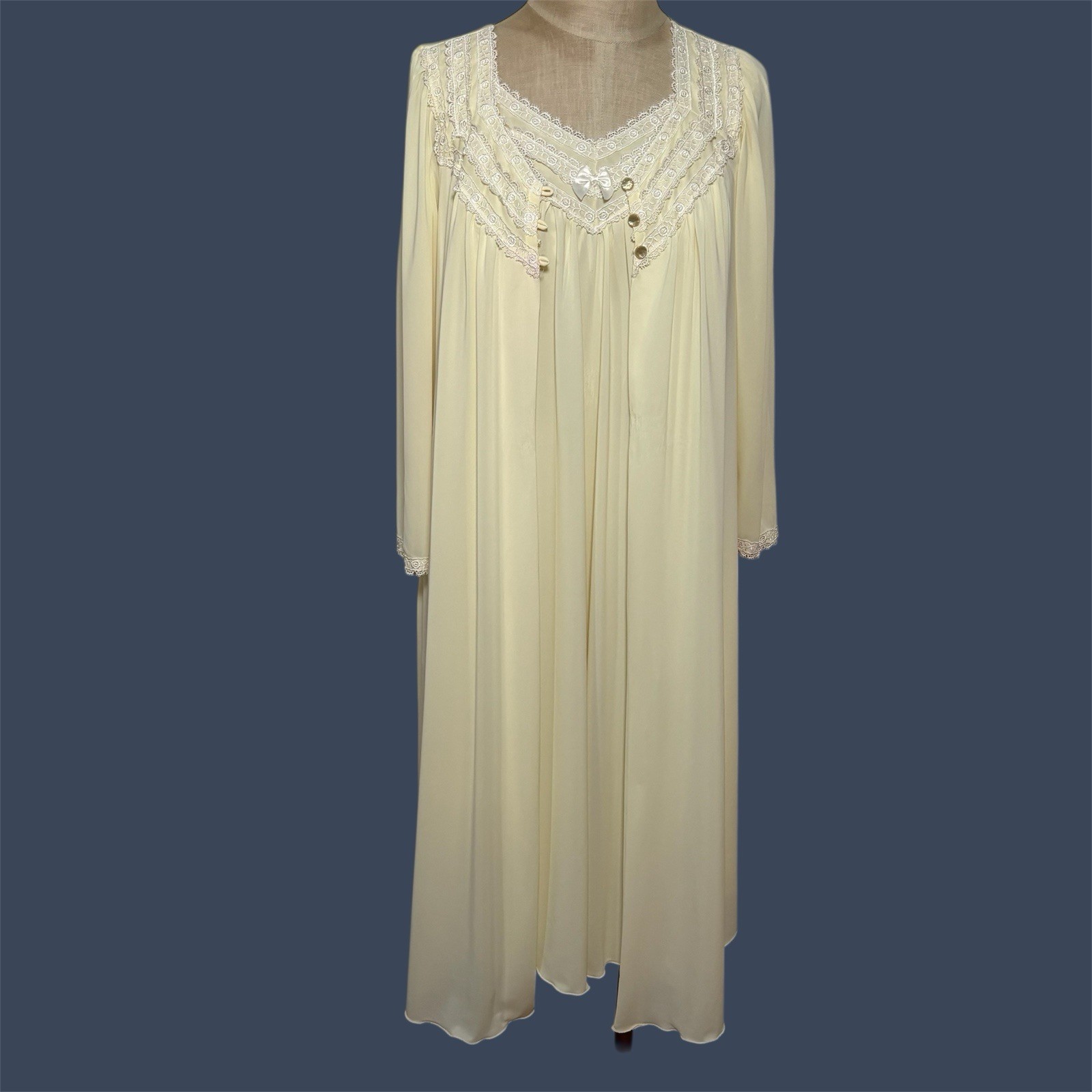 Vintage Shadowline Peignoir Set Nightgown Robe Yellow Lace Medium, Small *READ*