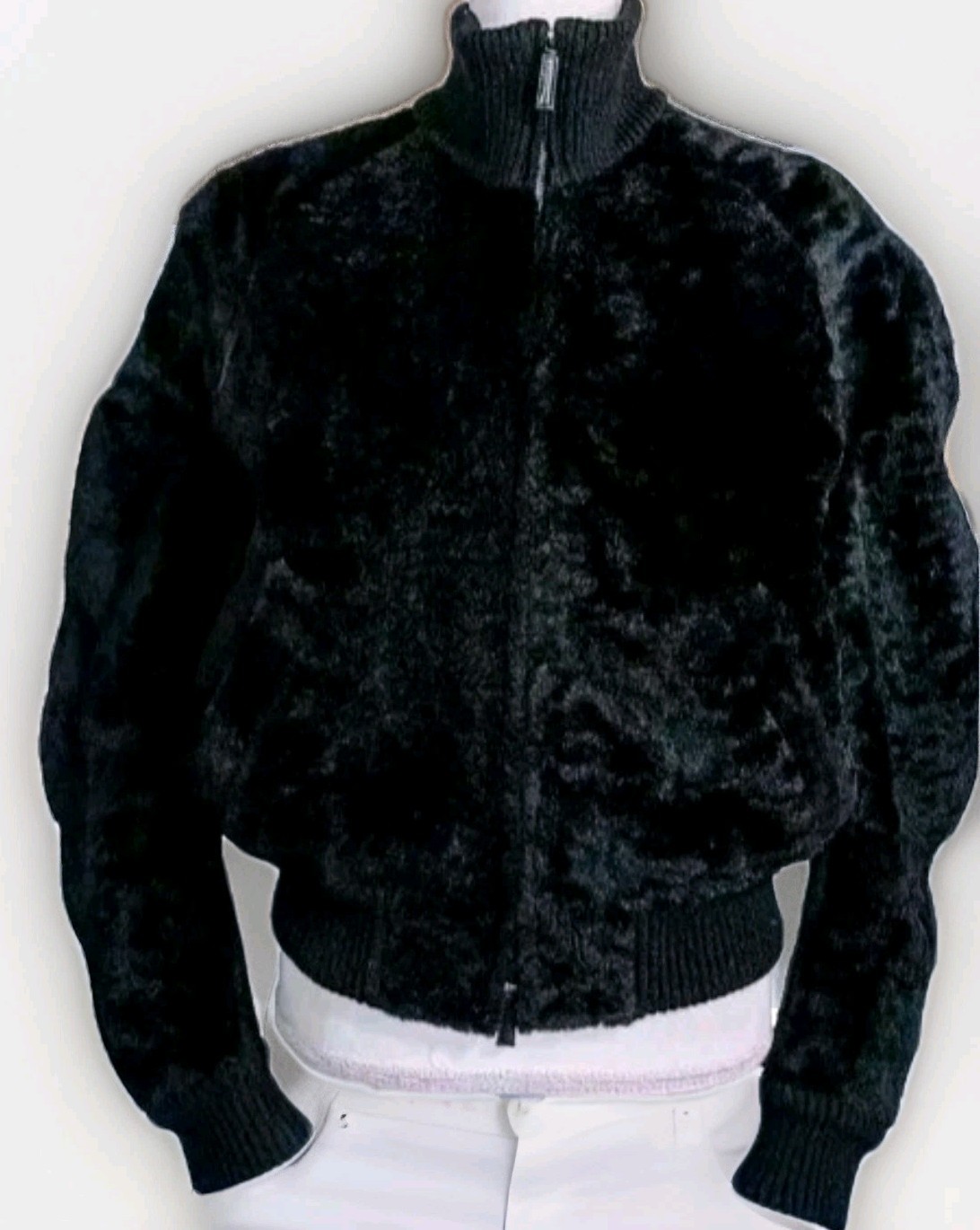 🔥 VTG Calvin Klein Europe Italian Real Fur Leather Black Bomber Jacket 10/Large