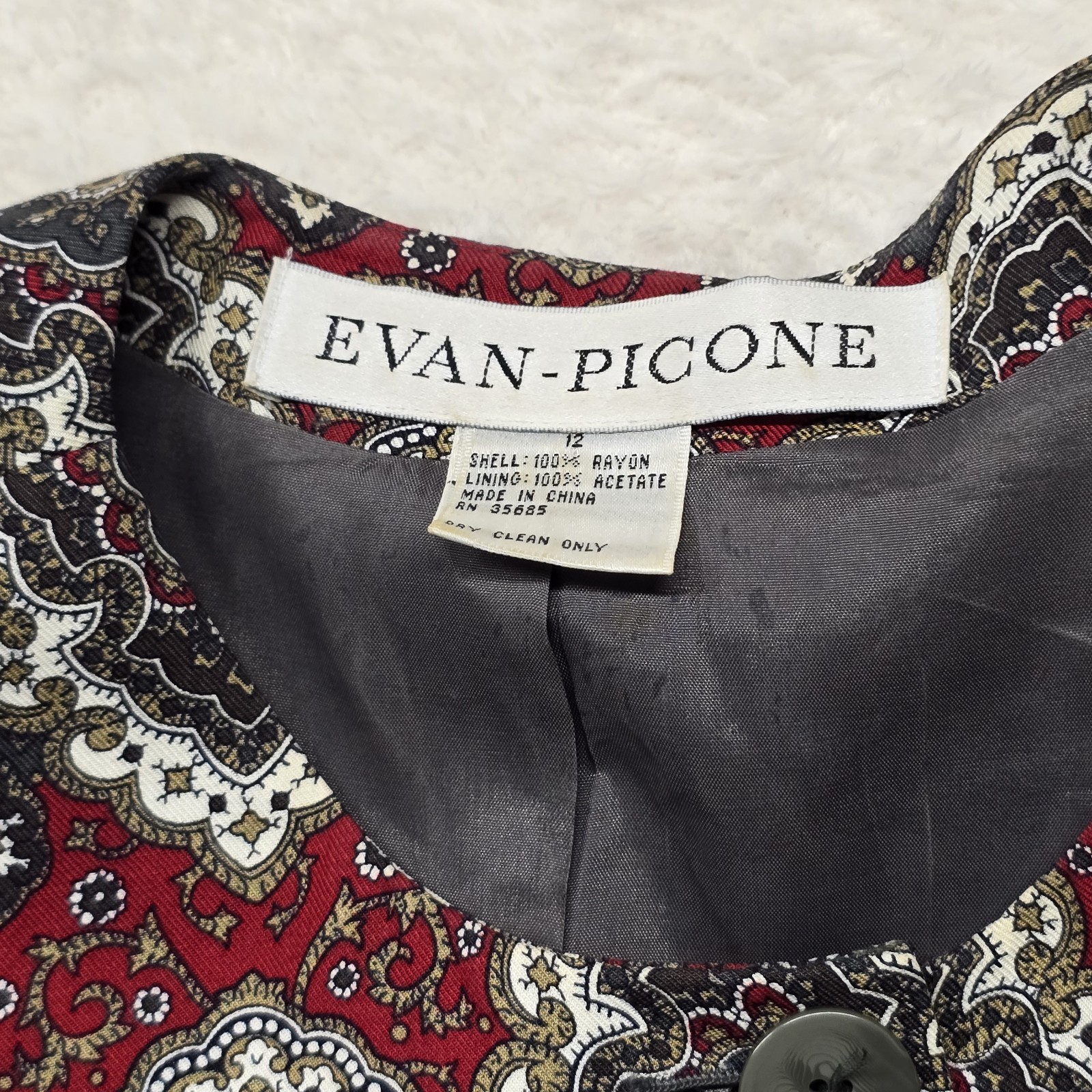 Vintage Evan Picone Blazer Womens 12 Lined Career Jacket Classic Office Tapestry