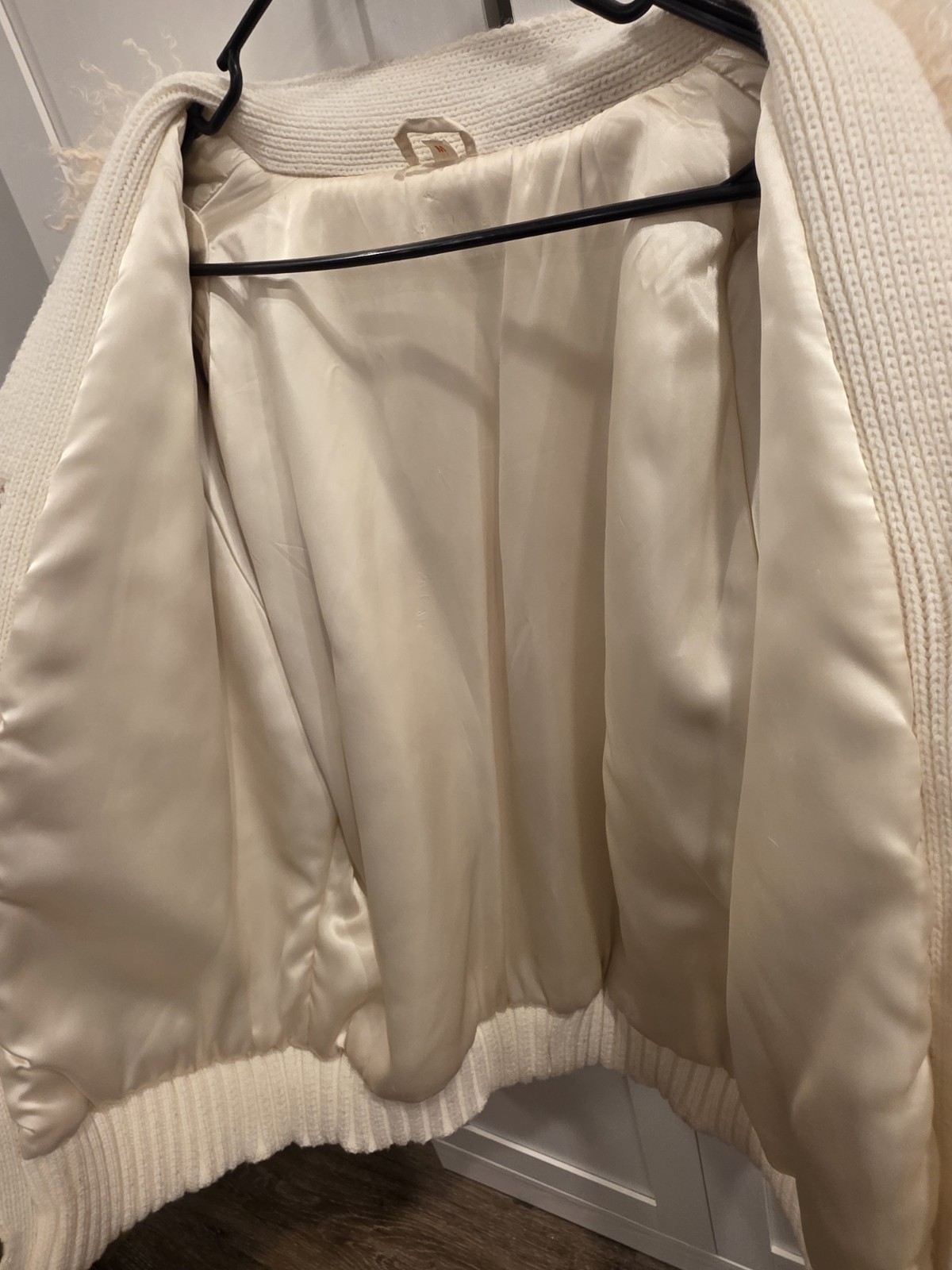 VTG Real Kid Goat Fur & Lamb Shearling Bomber Jacket Cream M Mixed Fur Knit