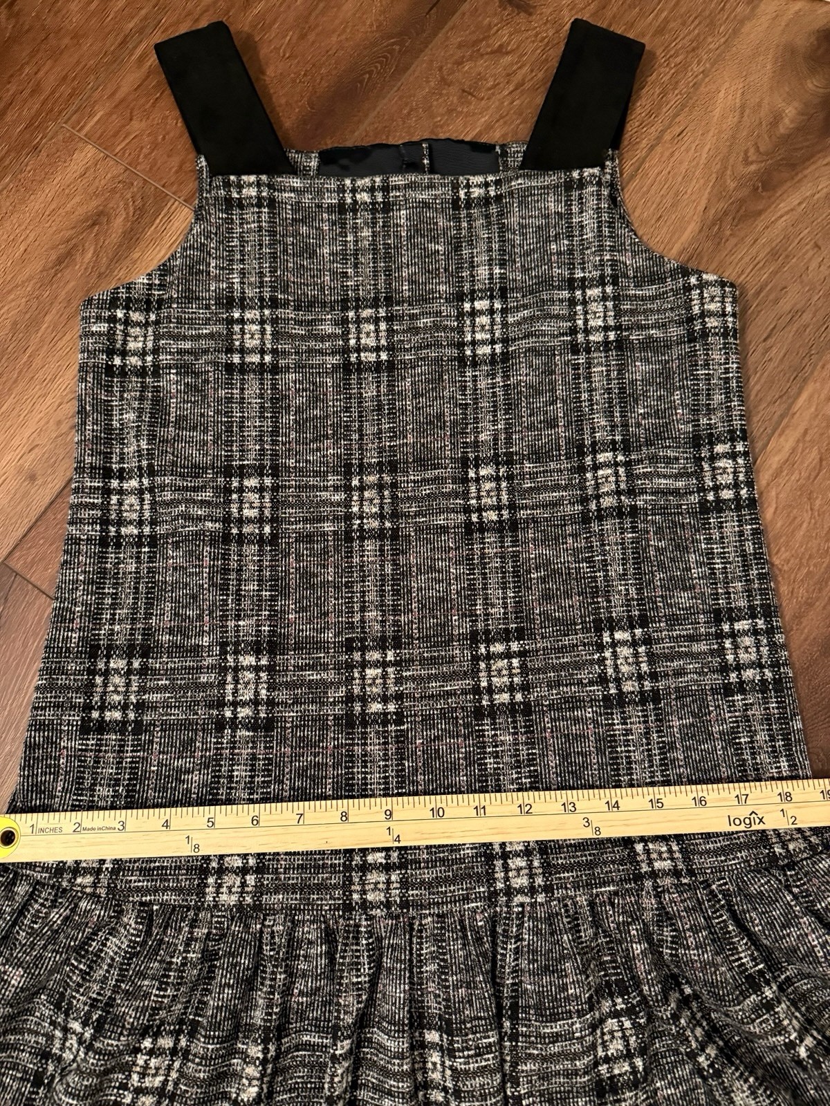 Vtg iPOSH! 90s Plaid Pinafore Jumper Dress Youth XL Drop Waist Tweed