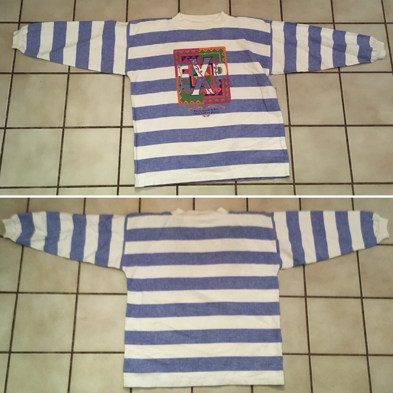 Vintage EXP Big Logo Striped Shirt 80s 1980s XS/0 Oversized Fit USA