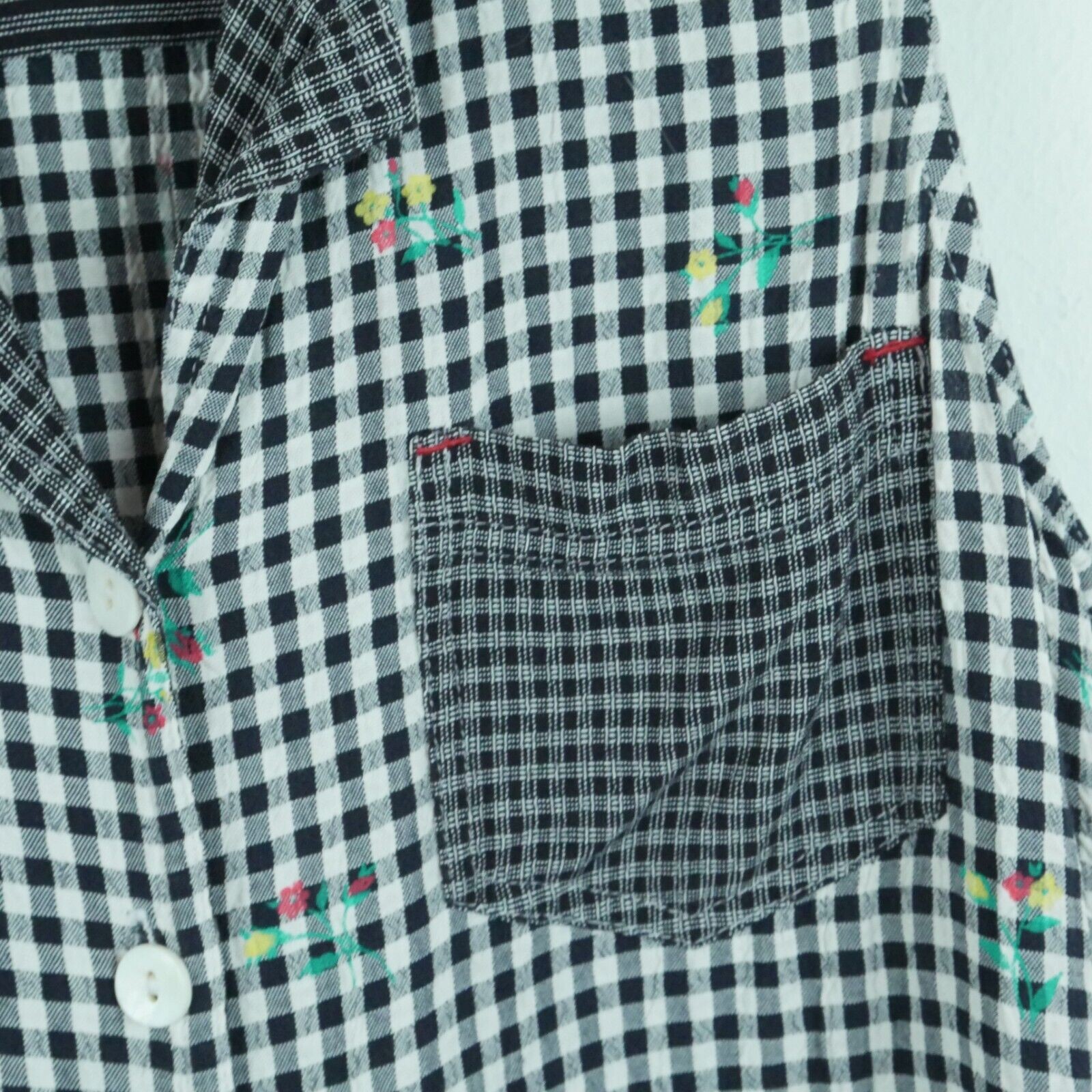 Vintage P 8 Top 90s Gingham Mixed Media Floral Cottagecore Preppy Boho Retro