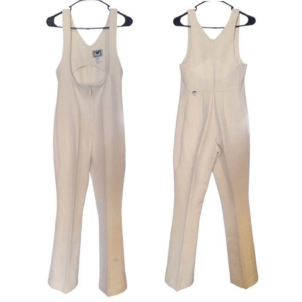 Obermeyer VTG Ivory Snow Ski Bib Softshell Stirrup Wool Jumpsuit SZ 12