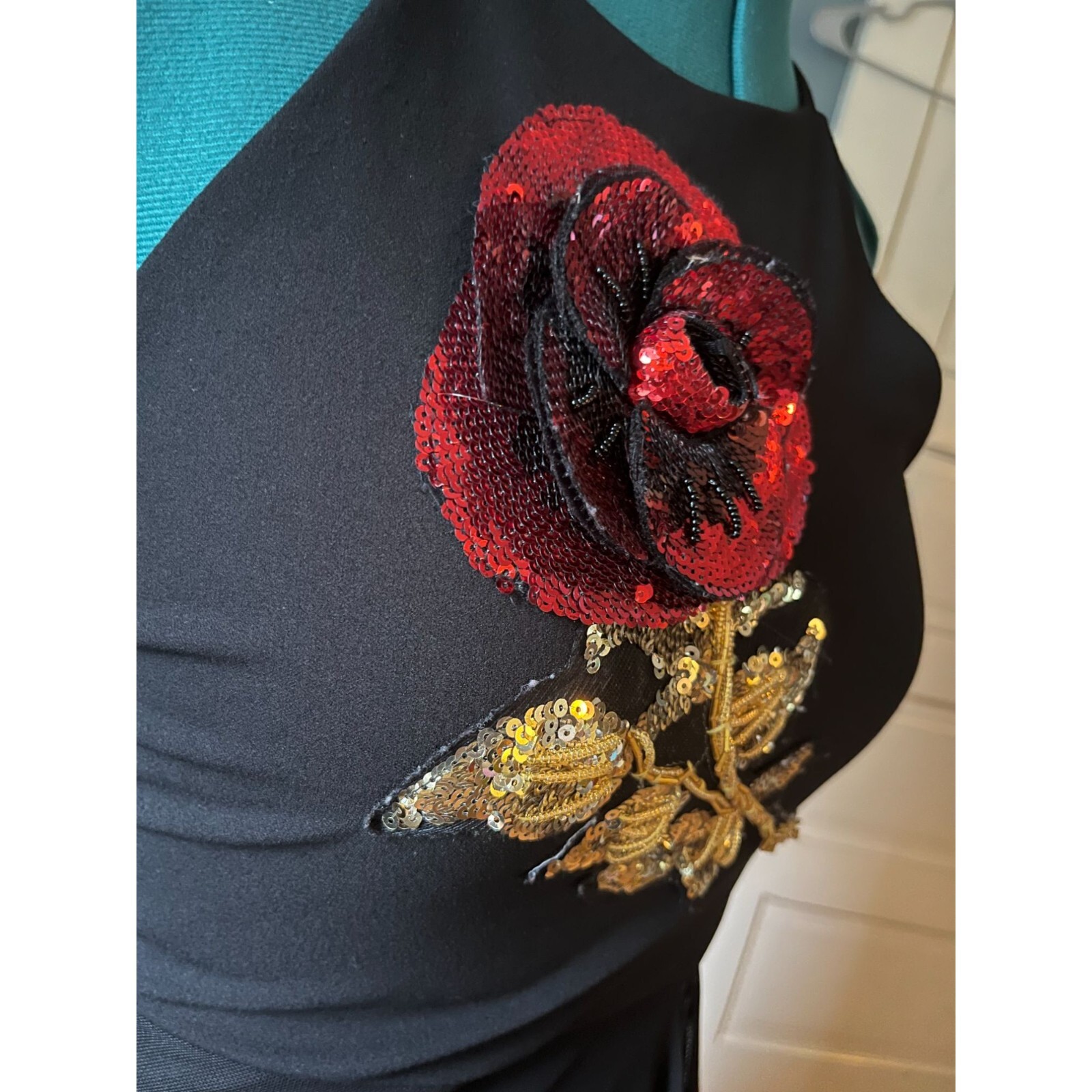 Vintage 90s Black Strappy Mini Dress with Asymmetrical Chiffon Overlay + Sequin