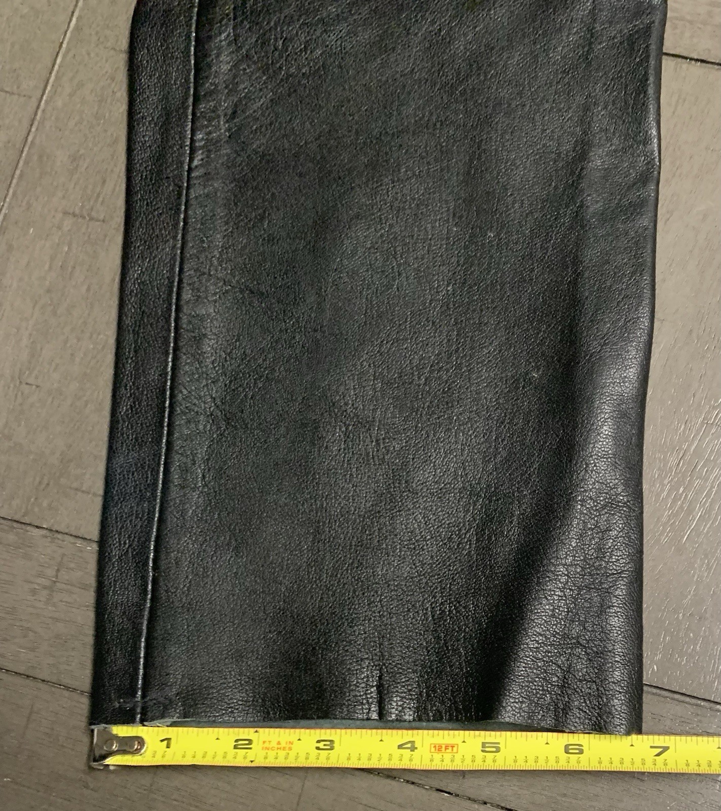 B1 Y2K CANDA C&A BLACK SOFT LEATHER PANTS SZ 4 RAW HEM BOOTCUT MOTORCYCLE 24×31”