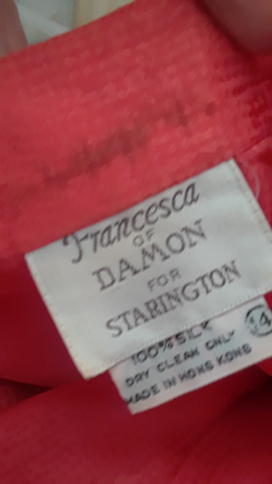 Vtg Francesca of Damon for Starington Deep Coral Jacquard 100% Silk Dress Sz 14