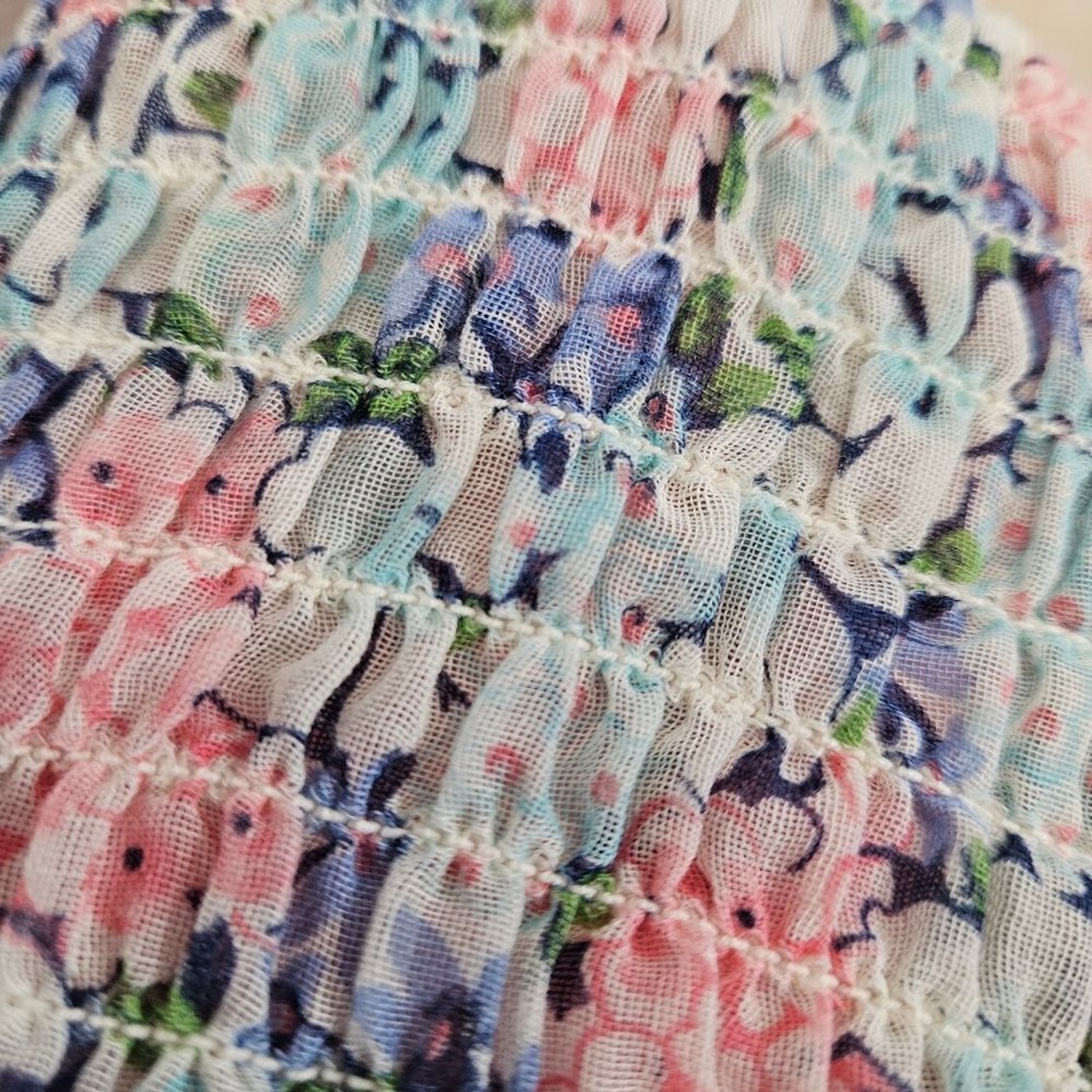 JC Penney Fashions Vintage Smocked Sheer Tank Top Floral Tie Women’s Medium