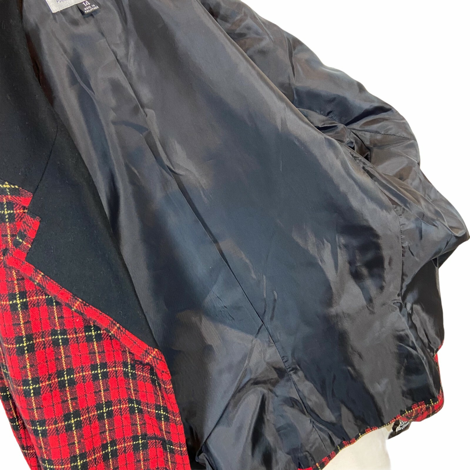 Le Suit Blazer Jacket Womens Sz 14 Red Black Plaid Long Sleeves Collared New