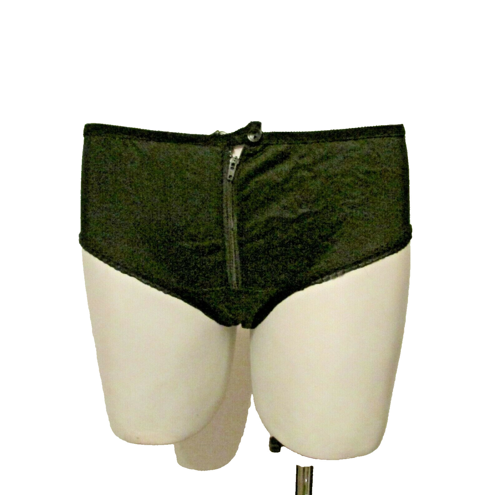 50’s Black Semi Sheer Silky Nylon Zipper Button Closure Bikini Panty S USA made