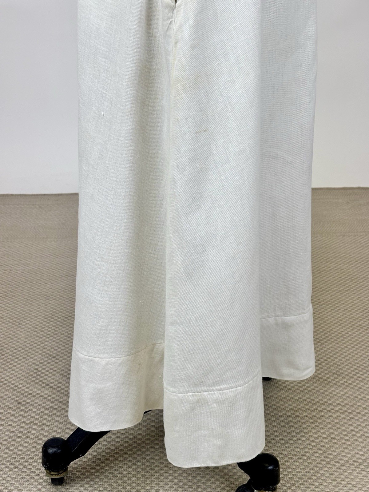 Edwardian 1910s Antique Cotton Skirt White Buttons Snaps Wide Hem Twill Weave