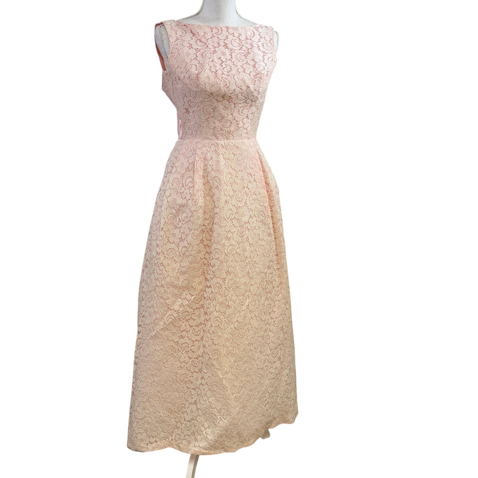 Vintage Pink Lace Formal Dress Full Skirt 50s Style Prom Bridal XS 0/2