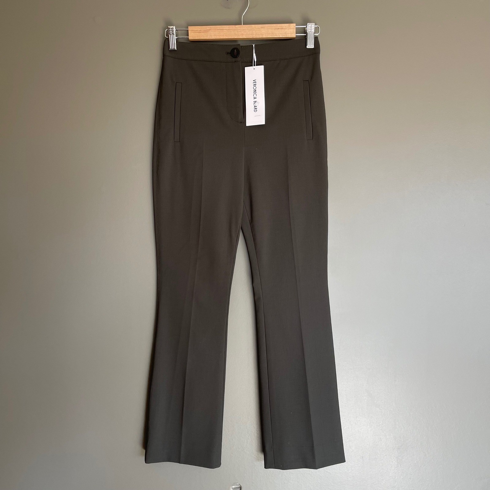 NWT Veronica Beard Arte Pant Loden Green Wool Blend Slim Flare Trousers Size 0