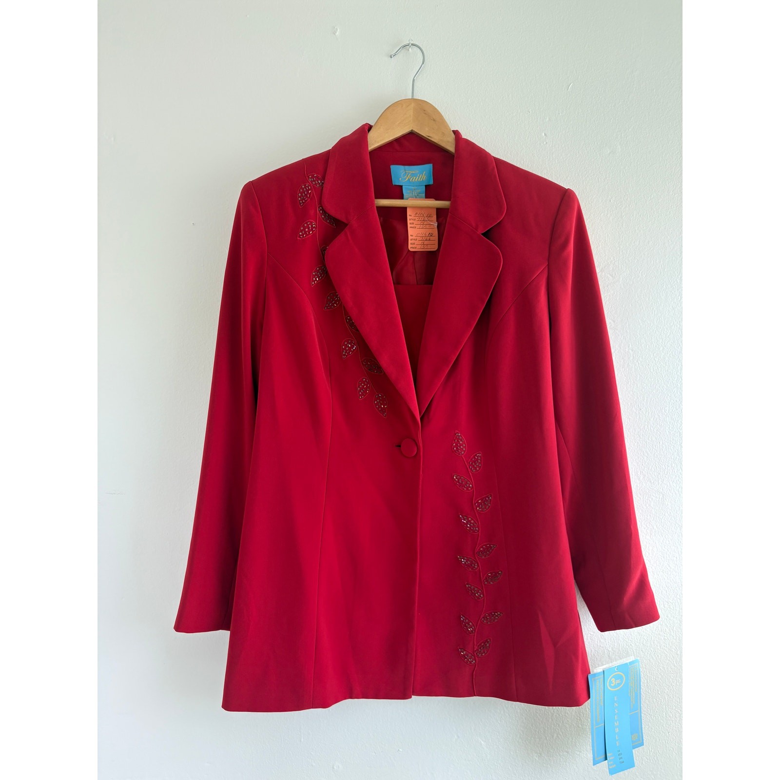 Faith Vintage Red Pant Suit Set Womens Size 14 Beaded Blazer Pants NWT