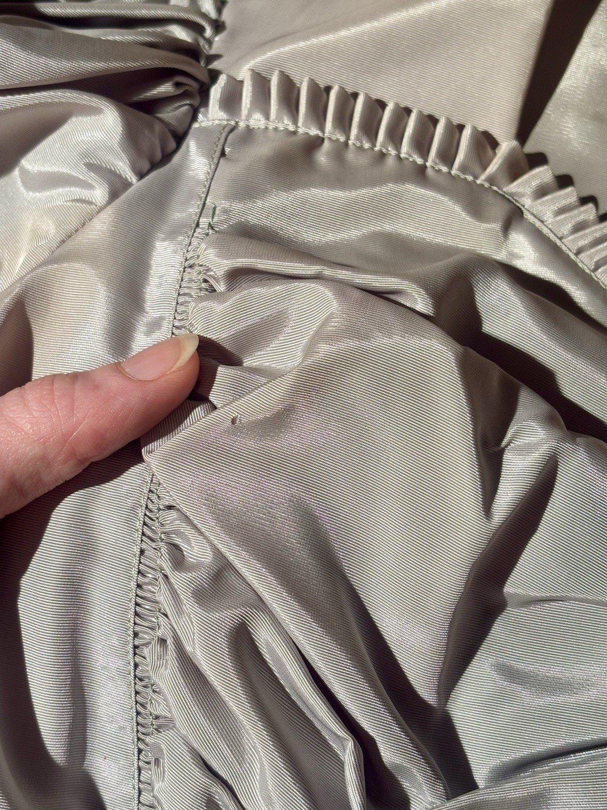 Vintage 1940s Grey Blue Rayon Puff Sleeve Gown with Heart Pockets, Size S-M