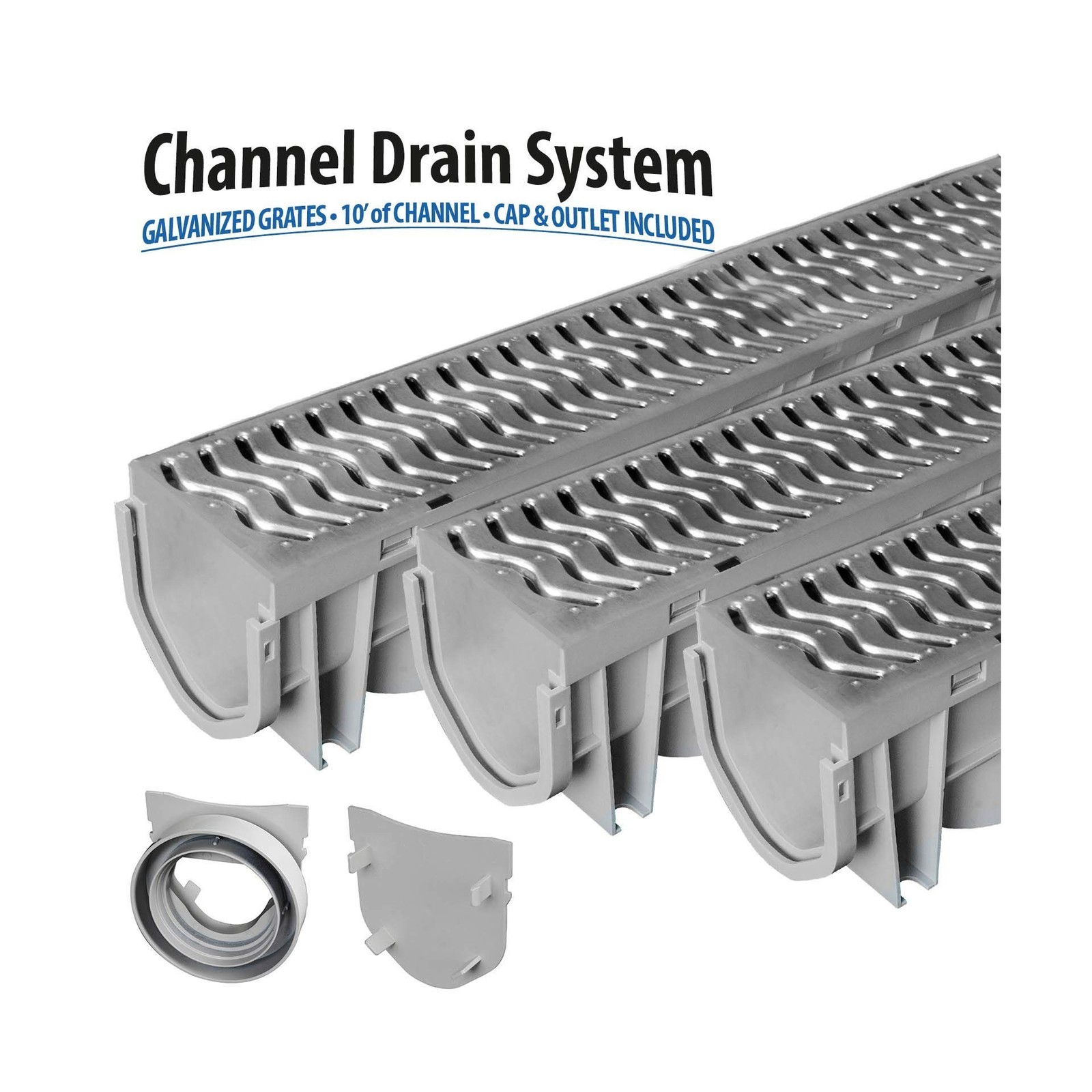 Trench & Driveway Channel Drain with Galvanized Steel Grate – 3 Pack