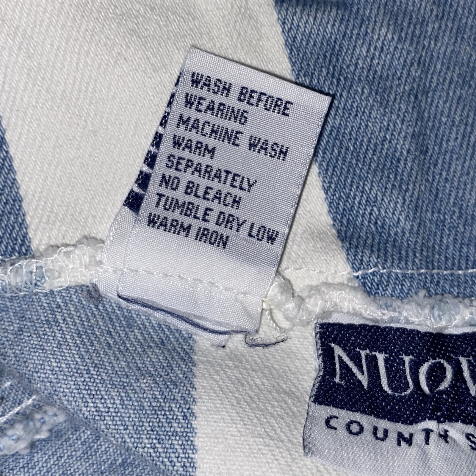 Vintage Nuovo County Seat Striped Denim Mini Skirt Blue White Wrap Front 5/6