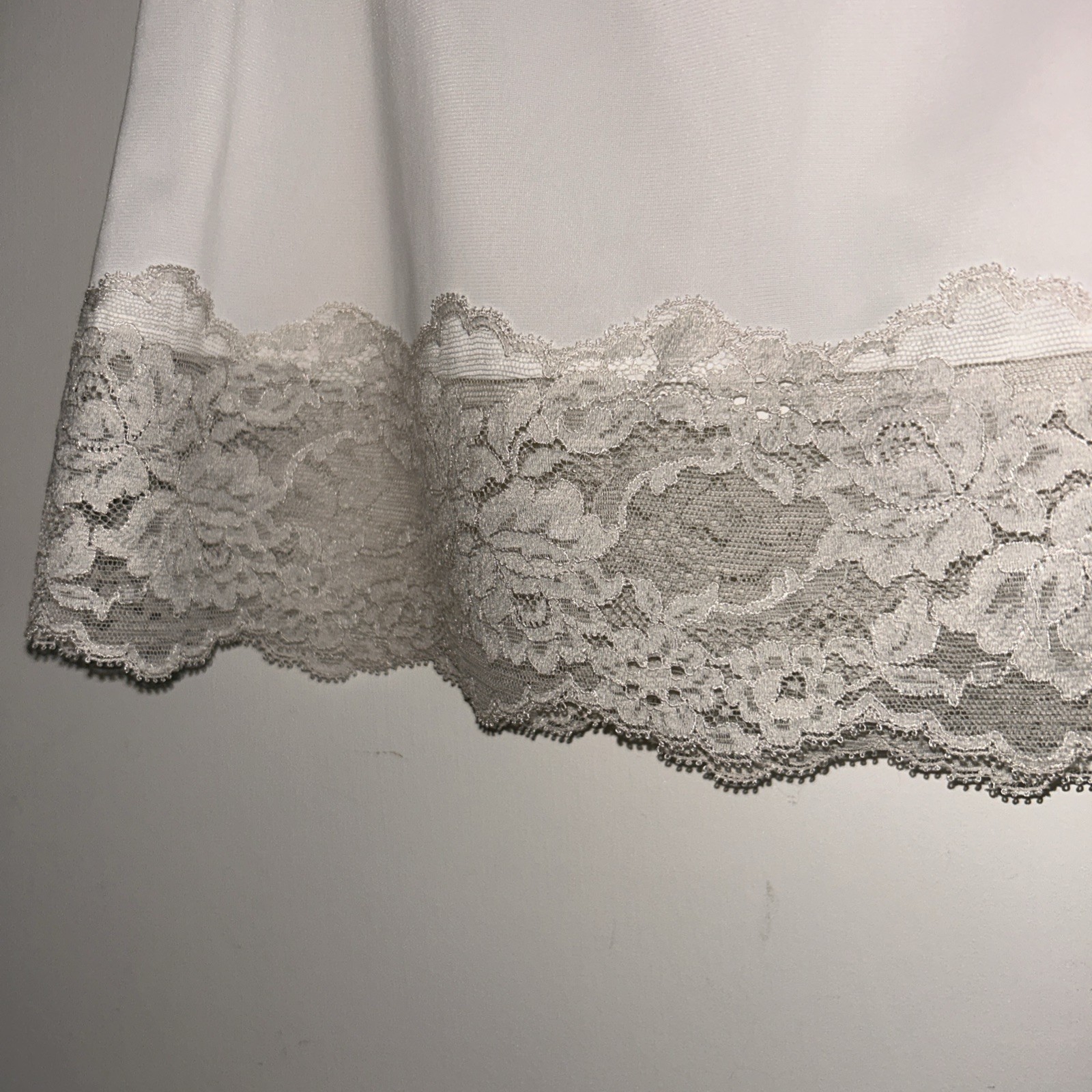 Vintage 16” Mini Slip White Nylon Lingerie 4” Lace Hem