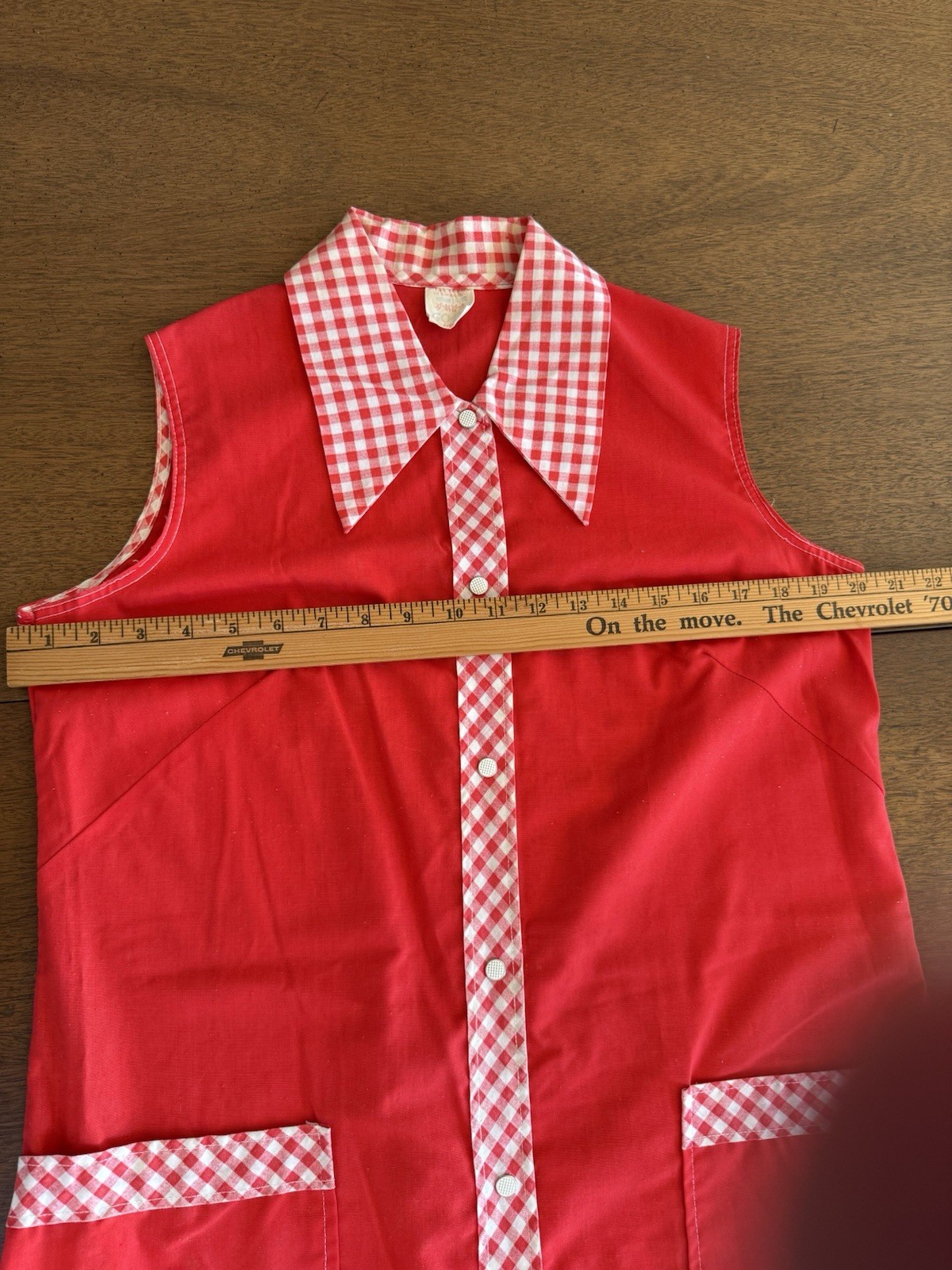 Vintage Go-in’s By Danville Red Dress M 14/16 Gingham Detail Pockets Collar